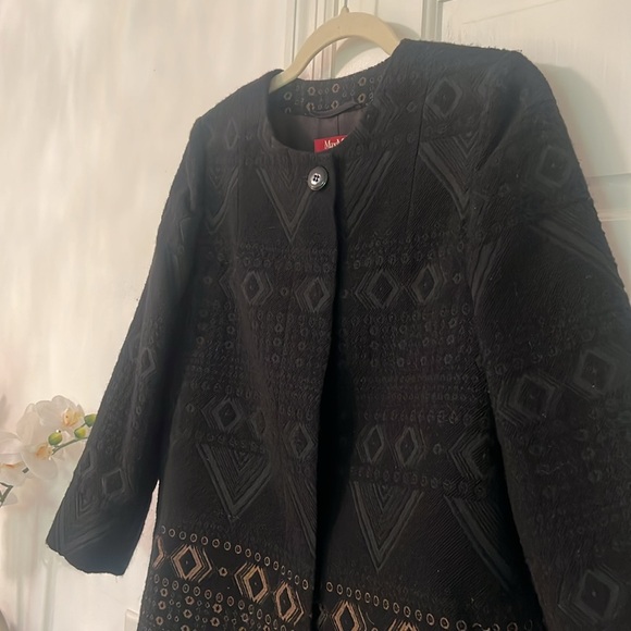 Vintage Max Mara Black Jacquard Wool Coat - Picture 12 of 16